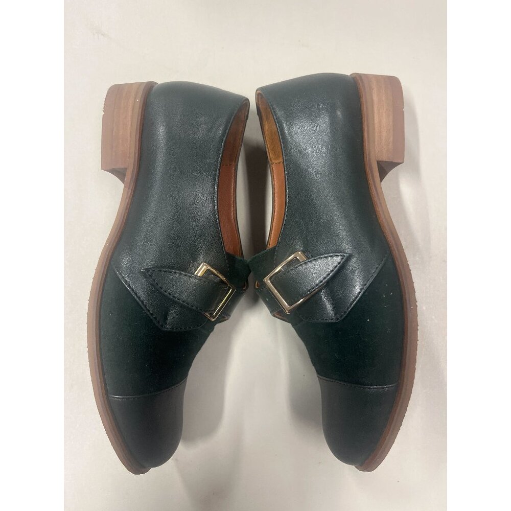 Women's Monk Shoes in Dark Green Leather and Suede, EU 37